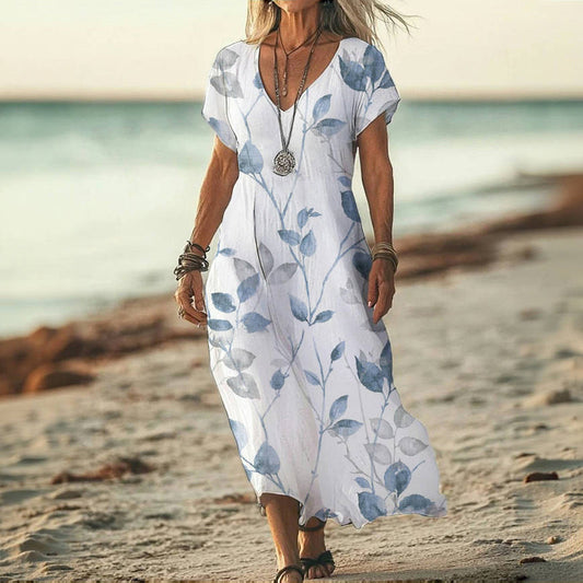 Lässiges Kleid Mit Blattdruck
